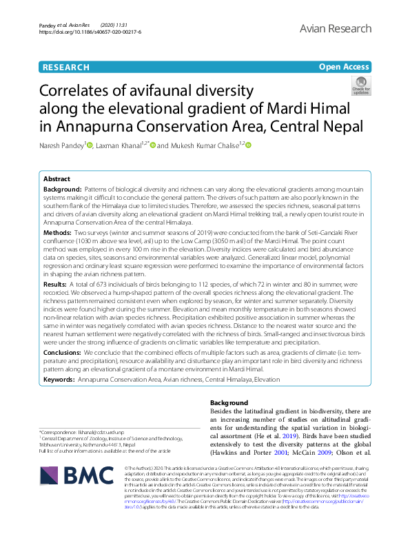 (PDF) Correlates of avifaunal diversity along the elevational gradient ...