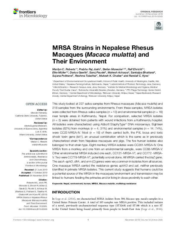 (PDF) MRSA Strains in Nepalese Rhesus Macaques (Macaca mulatta) and ...