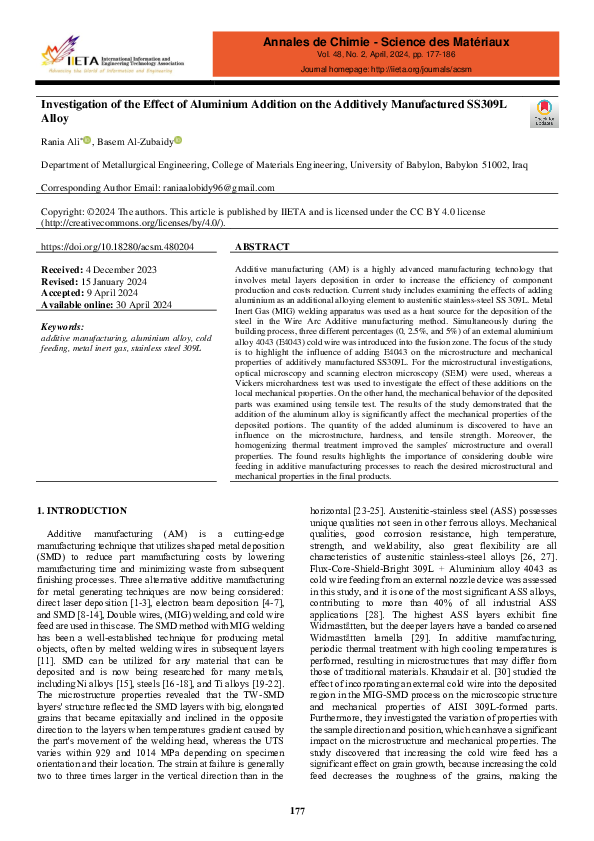 (PDF) Investigation of the Effect of Aluminium Addition on the ...
