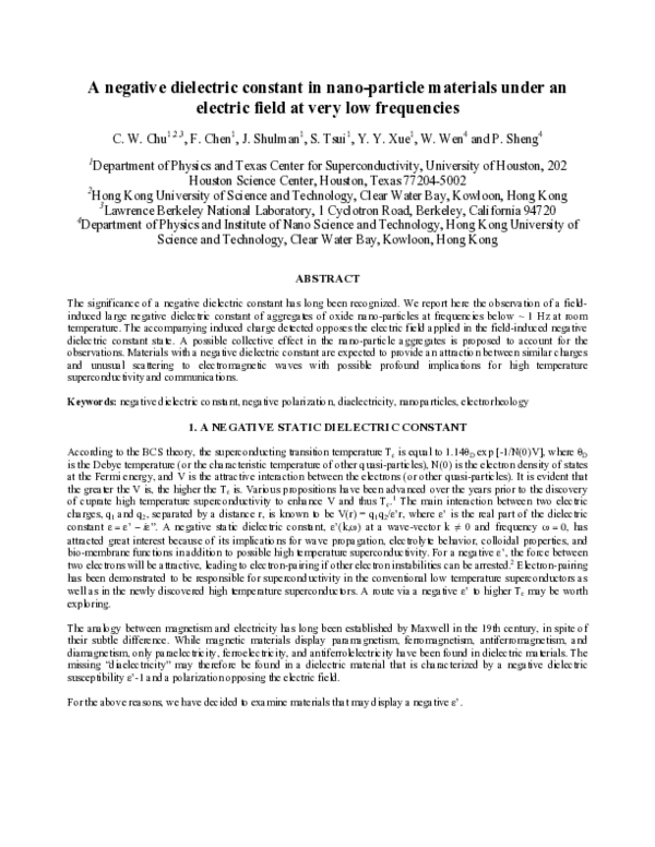 (PDF) A negative dielectric constant in nano-particle materials under ...