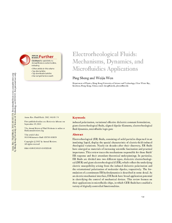 (PDF) Electrorheological Fluids: Mechanisms, Dynamics, and ...