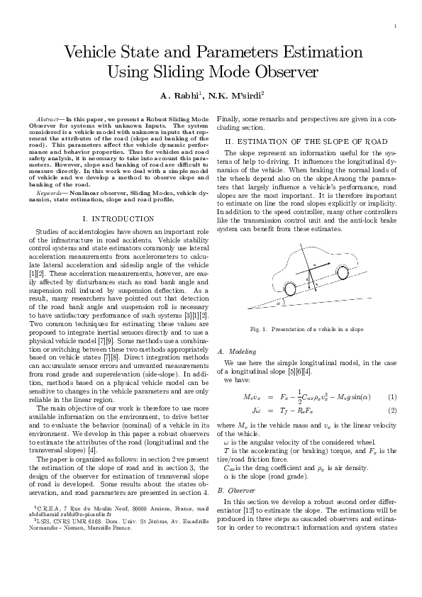 (PDF) Vehicle State and Parameters Estimation Using Sliding Mode Observer