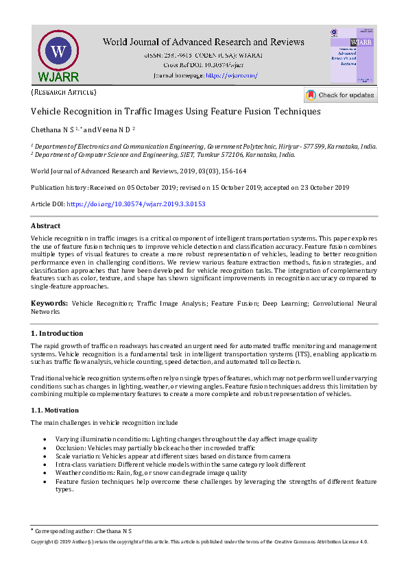 (PDF) Vehicle Recognition in Traffic Images Using Feature Fusion Techniques