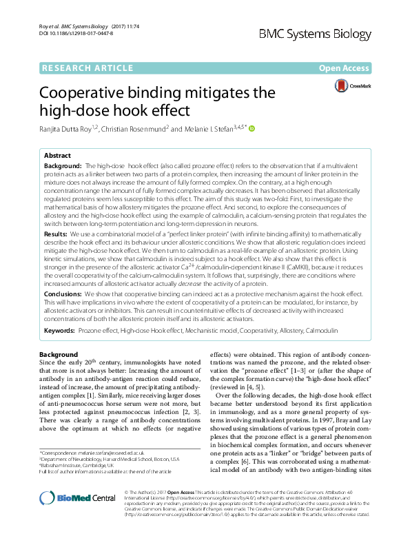 (PDF) Cooperative Binding Mitigates the High-Dose Hook Effect