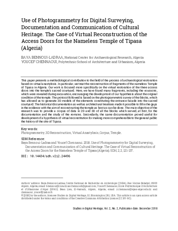 (PDF) Use of Photogrammetry for Digital Surveying, Documentation and ...