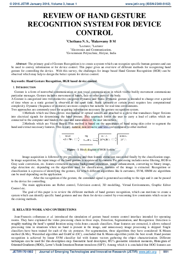 (PDF) REVIEW OF HAND GESTURE RECOGNITION SYSTEM FOR DEVICE CONTROL