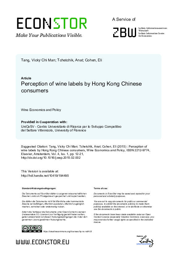 (PDF) Perception of wine labels by Hong Kong Chinese consumers
