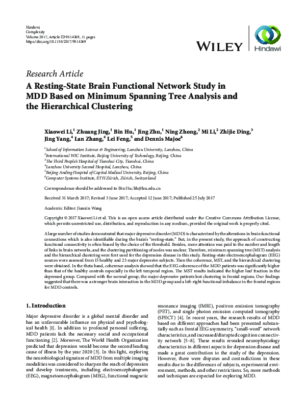 (PDF) A Resting-State Brain Functional Network Study in MDD Based on ...