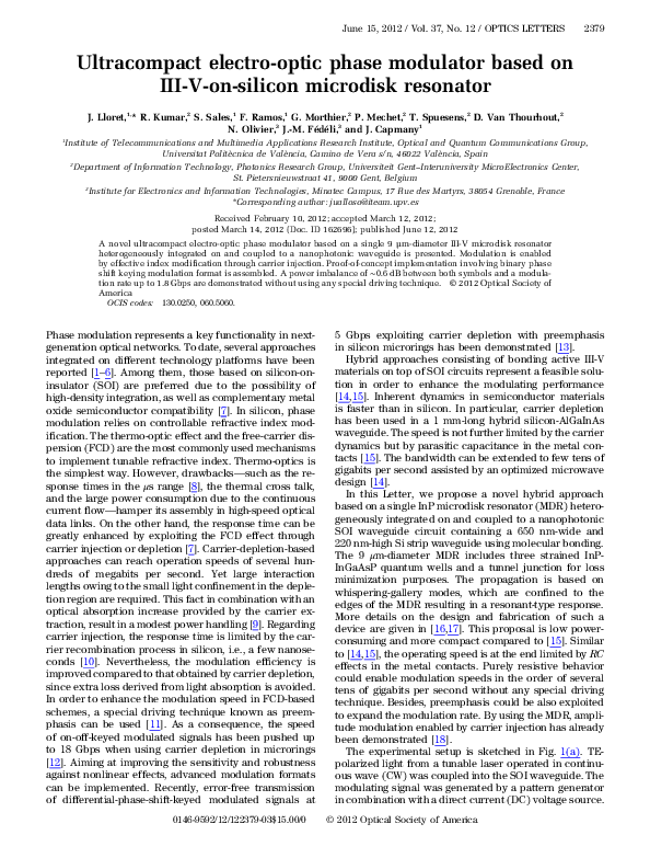 (PDF) Ultracompact electro-optic phase modulator based on III-V-on ...