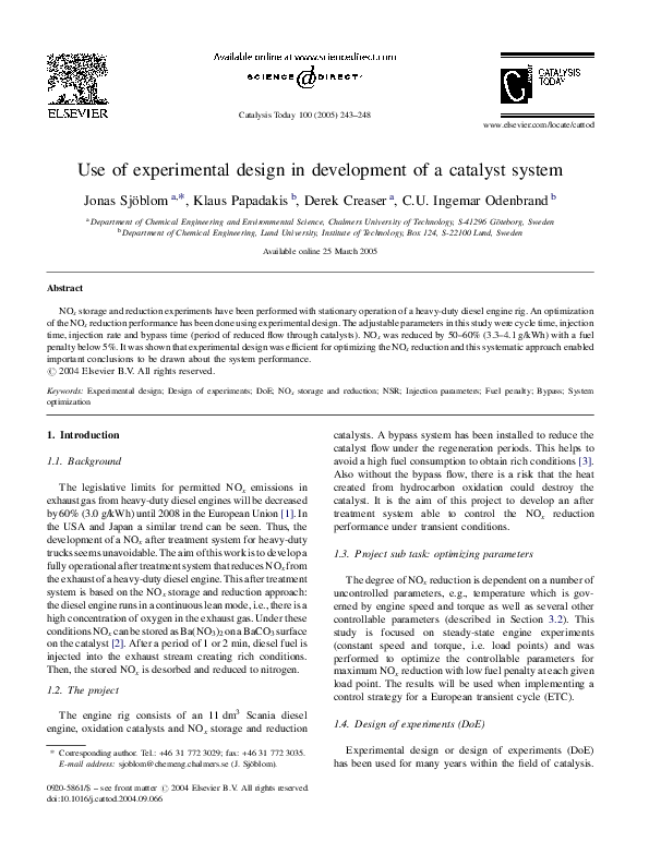 (PDF) Use of experimental design in development of a catalyst system