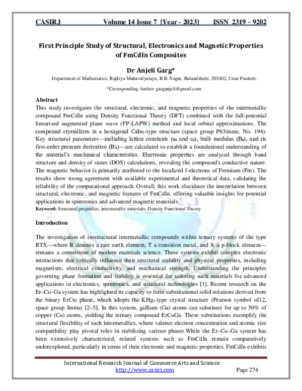 (PDF) First Principle Study of Structural, Electronics and Magnetic ...