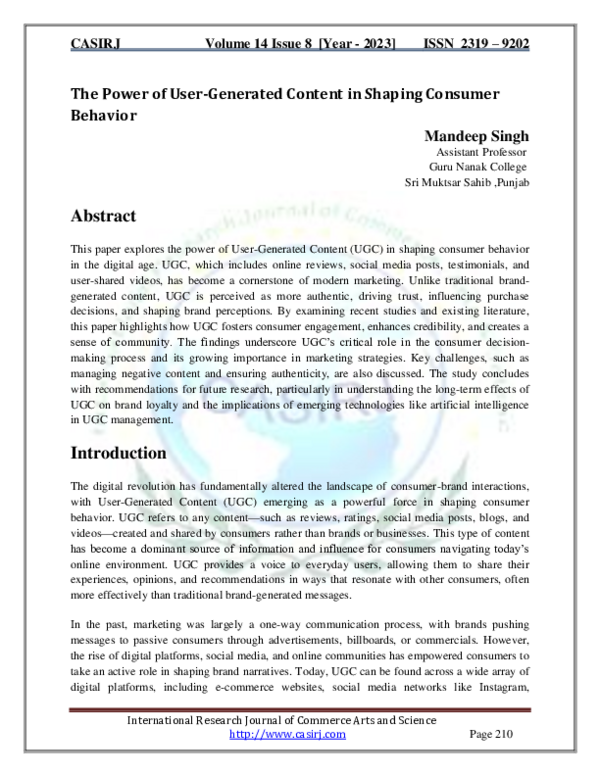 (PDF) The Power of User-Generated Content in Shaping Consumer Behavior