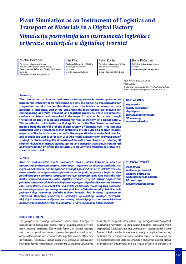 (PDF) Plant Simulation as an Instrument of Logistics and Transport of ...