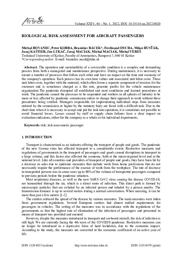 (PDF) Biological Risk Assessment for Aircraft Passengers