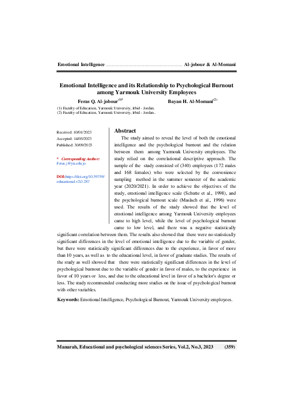 (PDF) Emotional Intelligence and its Relationship to Psychological ...