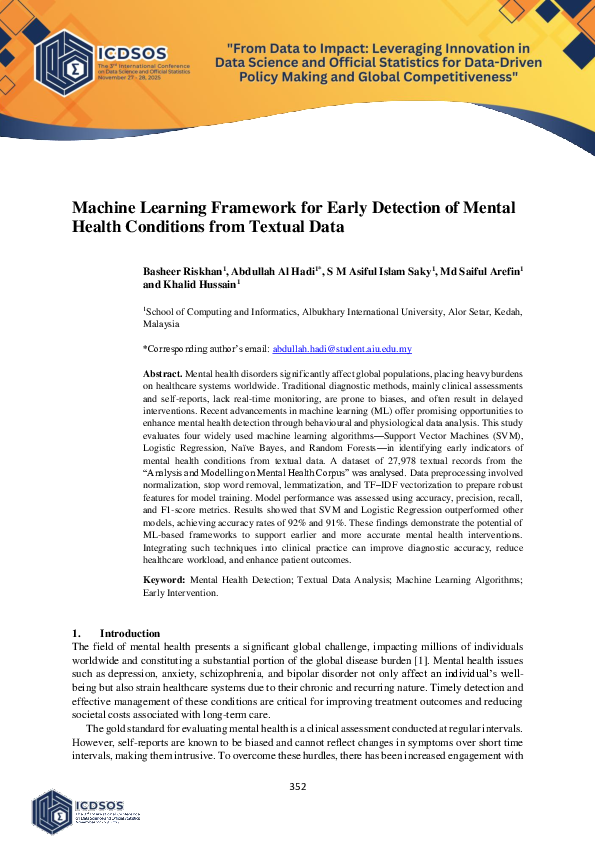 (PDF) Machine Learning Framework for Early Detection of Mental Health ...