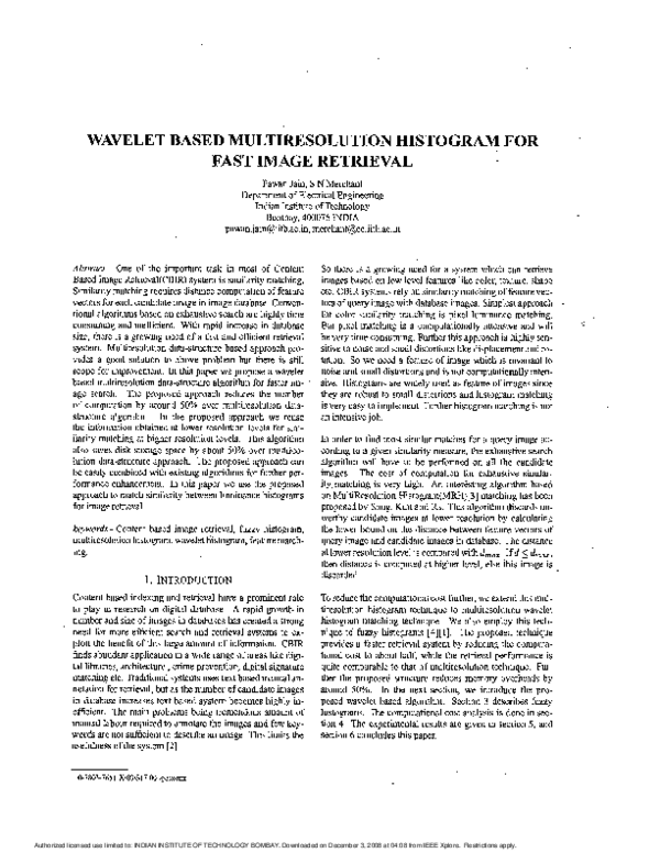 (PDF) Wavelet-Based Multiresolution Histogram for Fast Image Retrieval