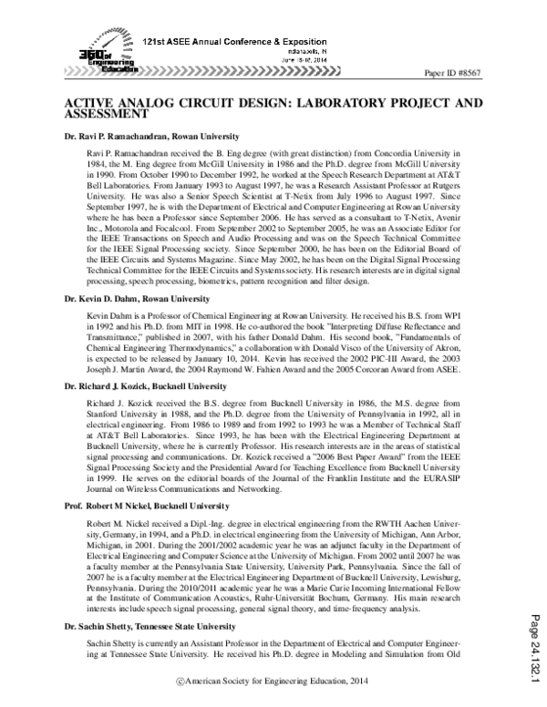 (PDF) Active Analog Circuit Design: Laboratory Project and Assessment