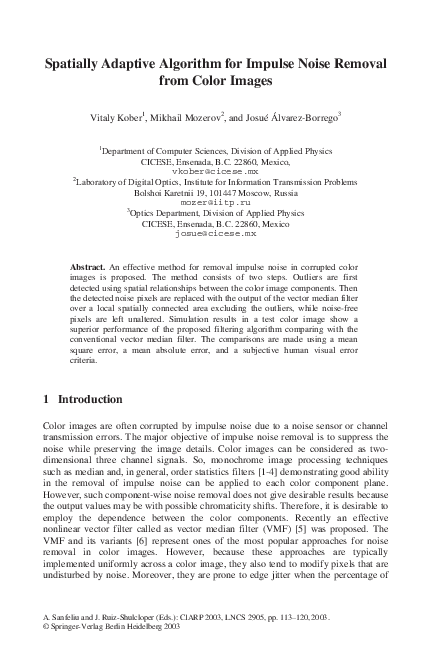 (PDF) Spatially Adaptive Algorithm for Impulse Noise Removal from Color ...