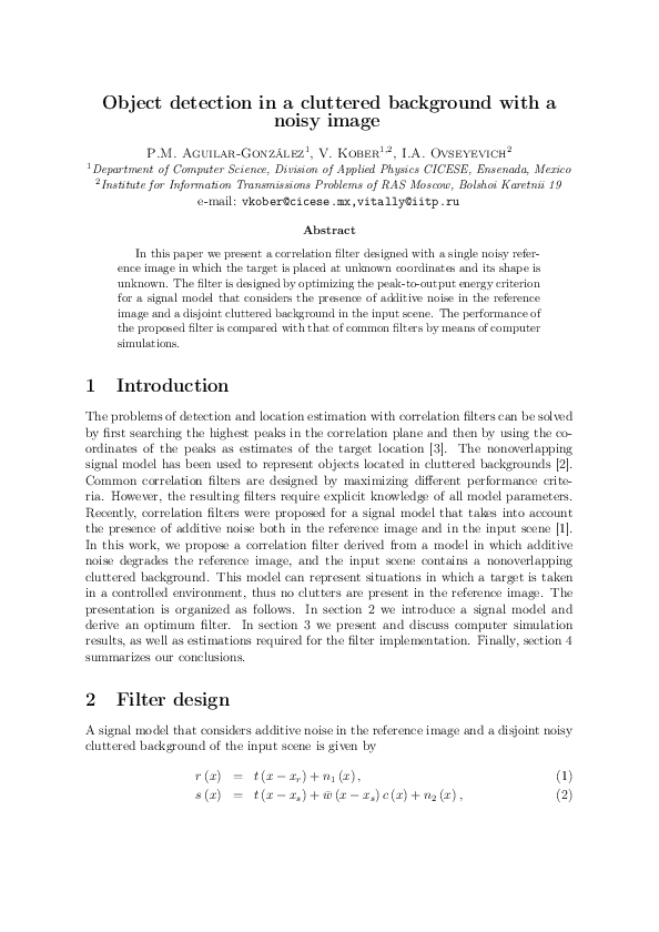 (PDF) Object detection in a cluttered background with a noisy image