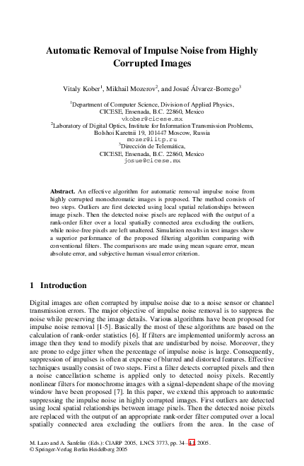 (PDF) Automatic Removal of Impulse Noise from Highly Corrupted Images