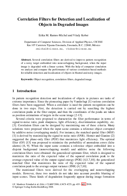 (PDF) Correlation Filters for Detection and Localization of Objects in ...