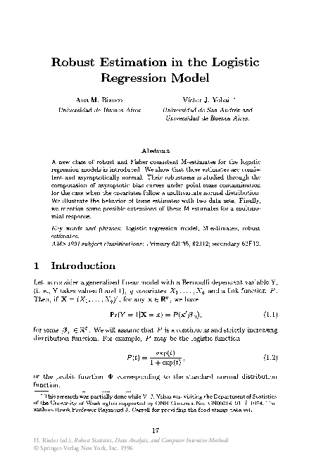 (PDF) Robust Estimation in the Logistic Regression Model