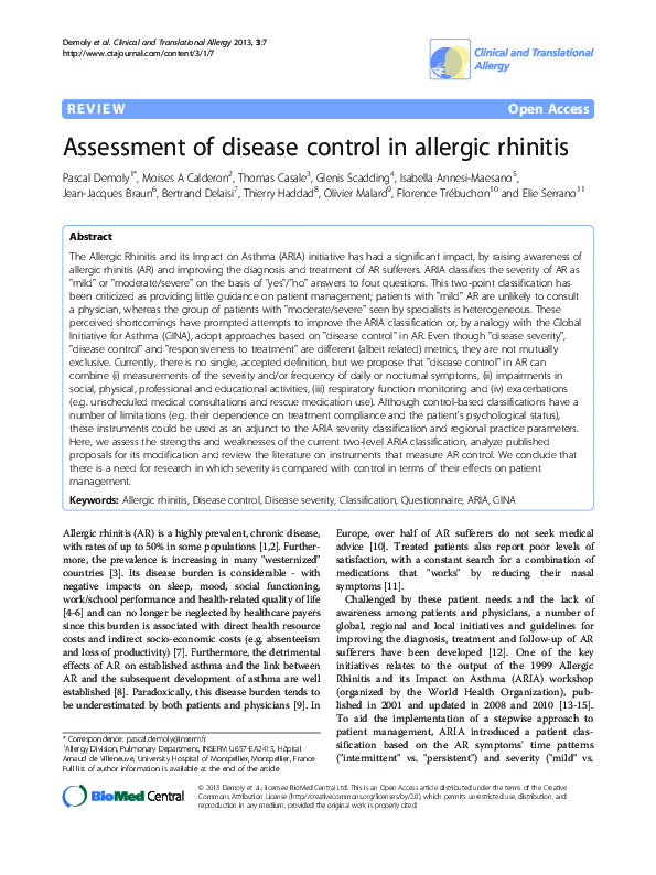 (PDF) Assessment of disease control in allergic rhinitis