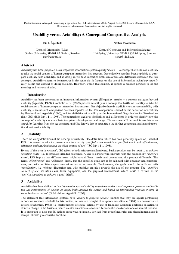 (PDF) Usability versus actability: A conceptual comparative analysis