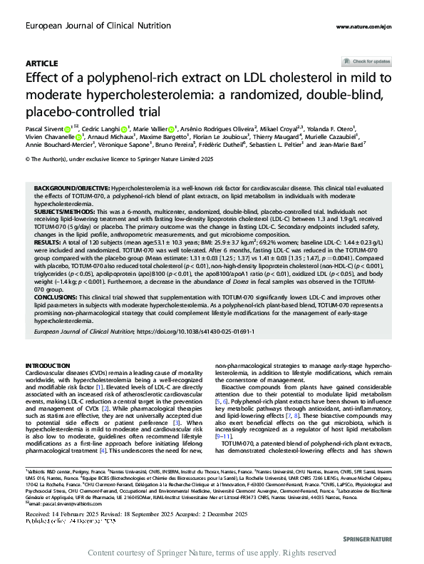 (PDF) Effect of a polyphenol-rich extract on LDL cholesterol in mild to ...