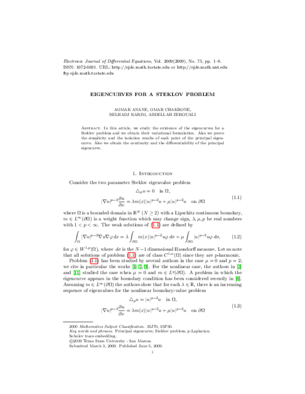 (PDF) Eigencurves for a Steklov Problem