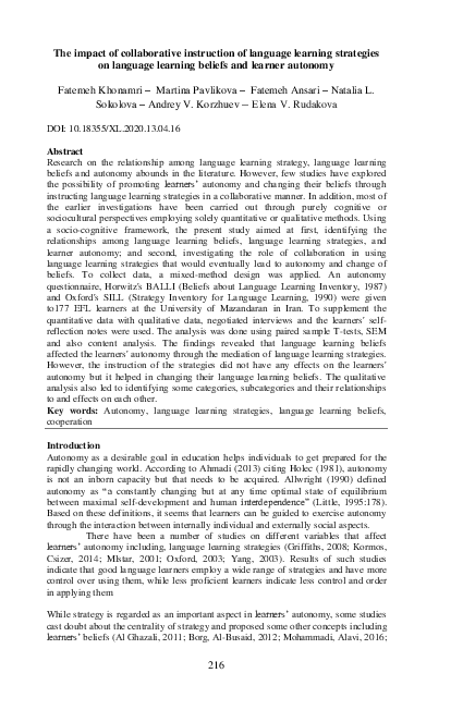 (PDF) The impact of collaborative instruction of language learning ...