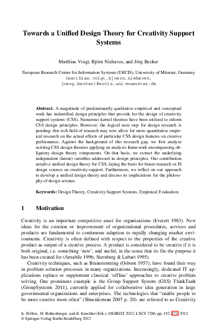 (PDF) Towards a Unified Design Theory for Creativity Support Systems