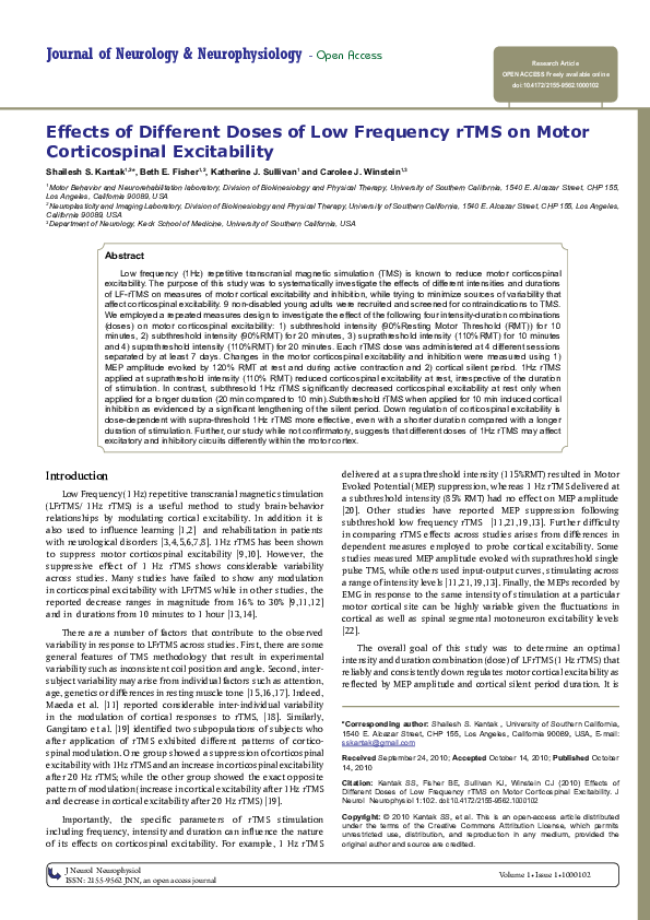 (PDF) Effects of Different Doses of Low Frequency rTMS on Motor ...