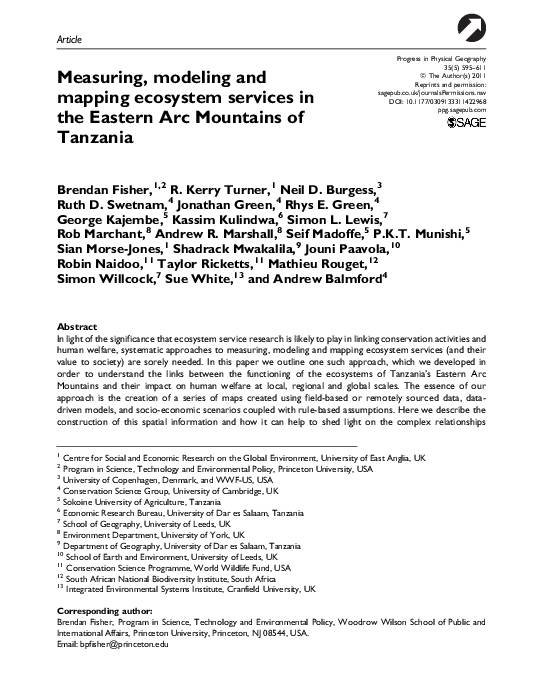 (PDF) Measuring, modeling and mapping ecosystem services in the Eastern ...
