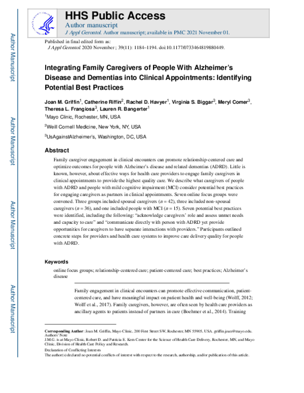 (PDF) Integrating Family Caregivers of People With Alzheimer’s Disease ...