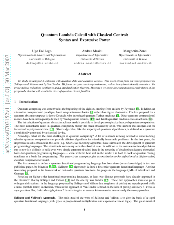 (PDF) Quantum Lambda Calculi with Classical Control: Syntax and ...