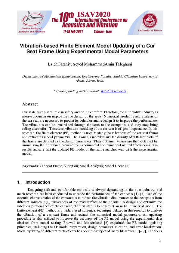 (PDF) Vibration-based Finite Element Model Updating of a Car Seat Frame ...