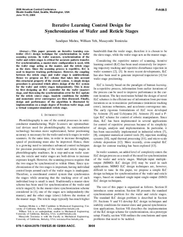 (PDF) Iterative learning control design for synchronization of wafer ...