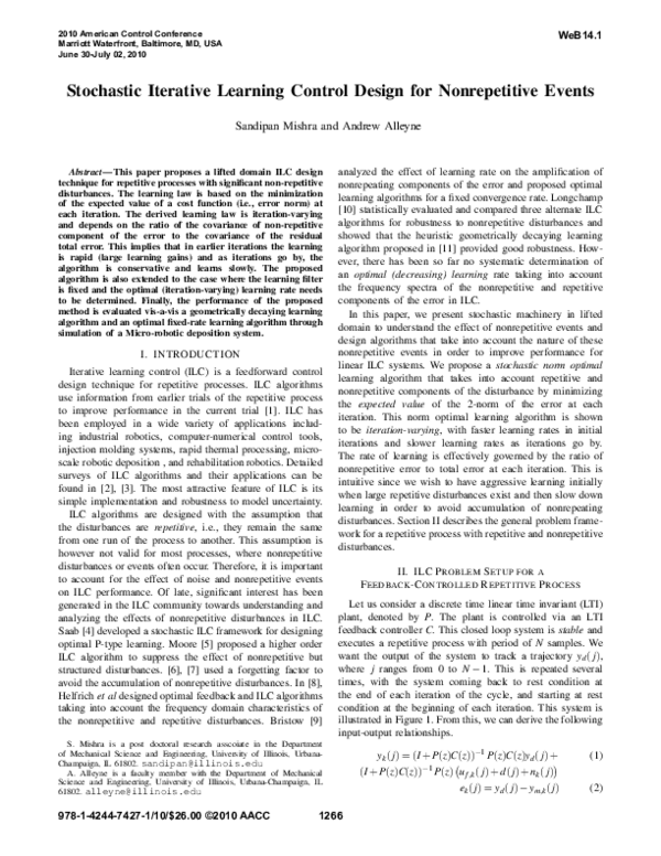(PDF) Stochastic iterative learning control design for nonrepetitive events