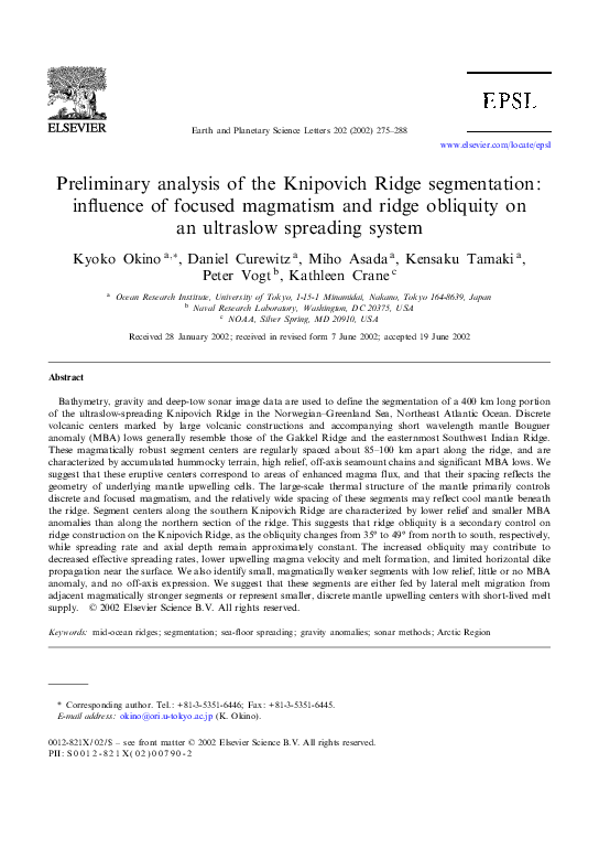 (PDF) Preliminary analysis of the Knipovich Ridge segmentation ...