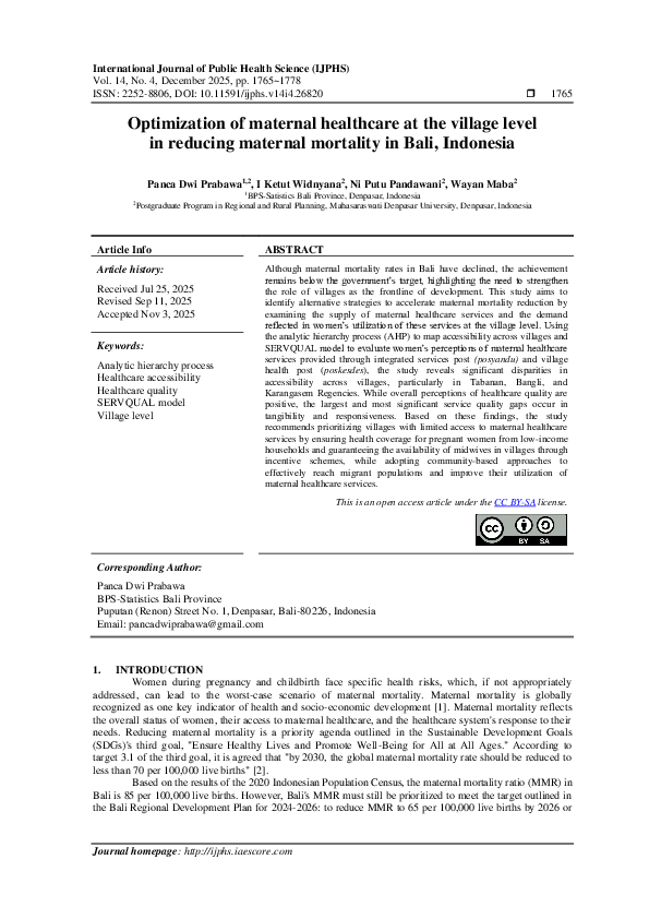 (PDF) Optimization of maternal healthcare at the village level in ...