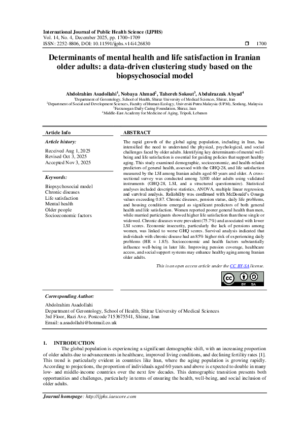 (PDF) Determinants of mental health and life satisfaction in Iranian ...