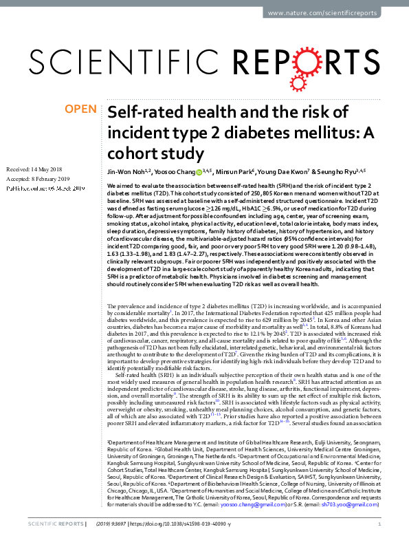 (PDF) Self-rated health and the risk of incident type 2 diabetes ...