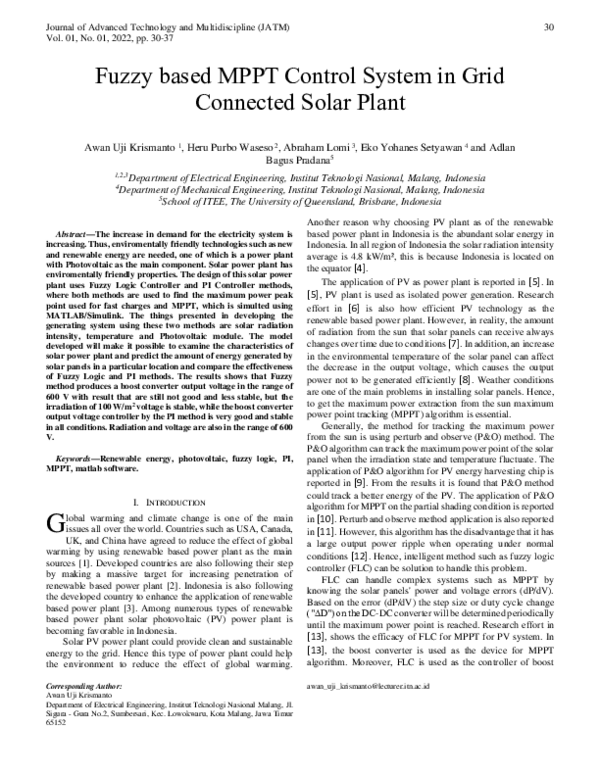 (PDF) Fuzzy based MPPT Control System in Grid Connected Solar Plant