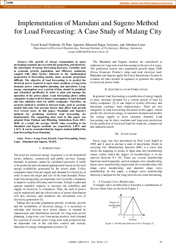 (PDF) Implementation of Mamdani and Sugeno Method for Load Forecasting ...