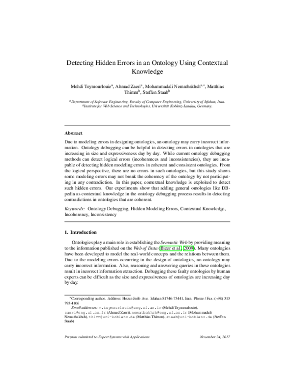 (PDF) Detecting hidden errors in an ontology using contextual knowledge
