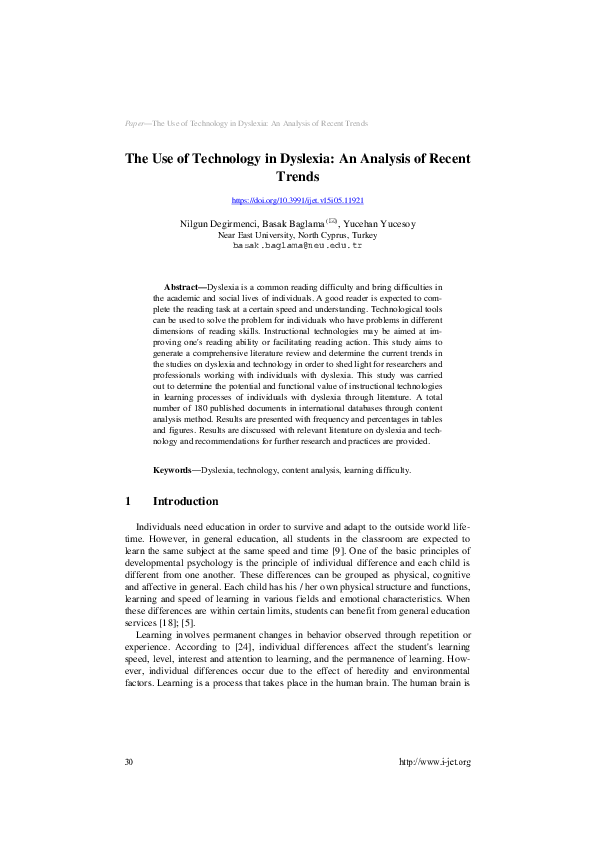 (PDF) The Use of Technology in Dyslexia: An Analysis of Recent Trends