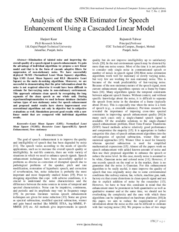 (PDF) Analysis of the SNR Estimator for Speech Enhancement Using a ...