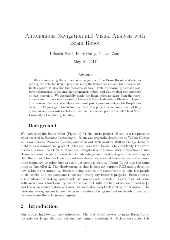 (PDF) Autonomous Navigation and Visual Analysis with Beam Robot